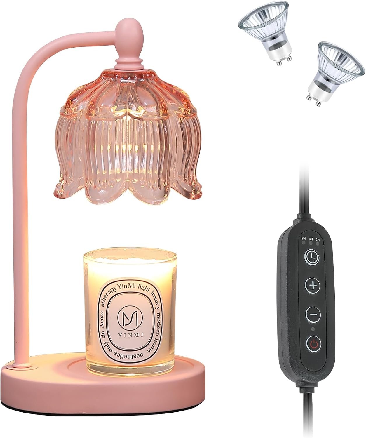 MEIXISUE Pink Candle Warmer Lamp with Timer and Dimmer,Gifts for Mom\/Wife, Melt Wax Warmer Lamp with 2 Bulbs for Candle Jars House Warming New Home Decor - Image 9