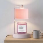 Pink Candle Warmer Lamp with Timer, Modern Farmhouse Dimmable Candle Warmer, Height Adjustable Electric Candle Lamp Warmer with 2 Bulbs, Home Decor for Bedroom-Pink
