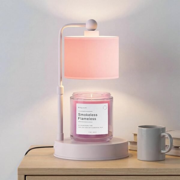 Pink Candle Warmer Lamp with Timer, Modern Farmhouse Dimmable Candle Warmer, Height Adjustable Electric Candle Lamp Warmer with 2 Bulbs, Home Decor for Bedroom-Pink