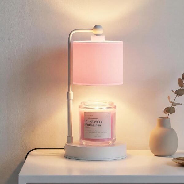 Pink Candle Warmer Lamp with Timer, Modern Farmhouse Dimmable Candle Warmer, Height Adjustable Electric Candle Lamp Warmer with 2 Bulbs, Home Decor for Bedroom-Pink