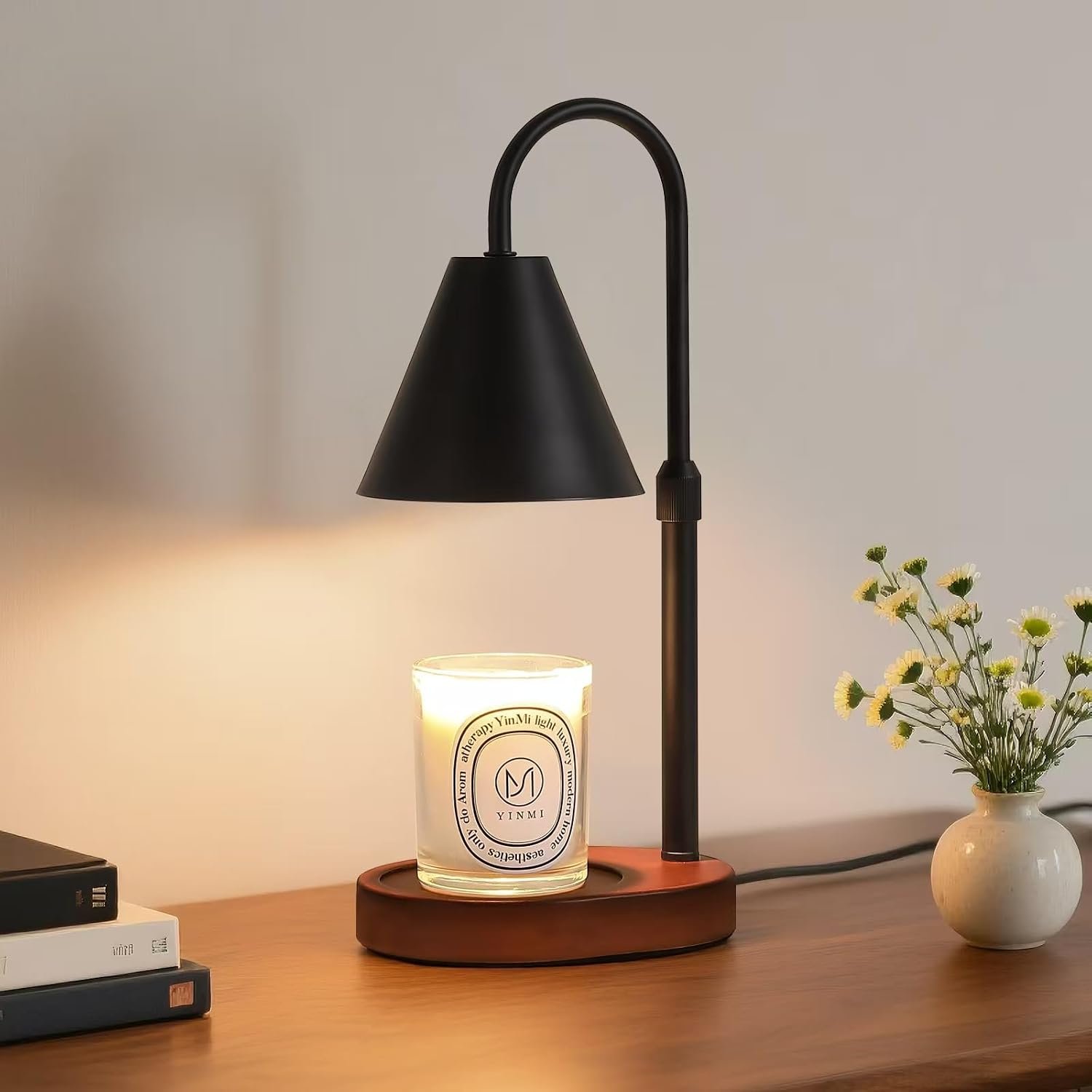MEIXISUE Black Candle Warmer Lamp with Timer and Dimmer,Mother's Day\/Birthday for Mom\/Wife,Electric Wax Melt Warmer,Home Decor,Scented Jar Lamp,Adjustable Height,with 2 Bulbs