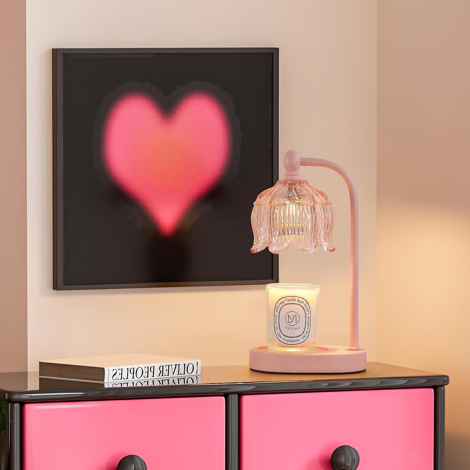 MEIXISUE Pink Candle Warmer Lamp with Timer and Dimmer,Gifts for Mom\/Wife, Melt Wax Warmer Lamp with 2 Bulbs for Candle Jars House Warming New Home Decor - Image 8
