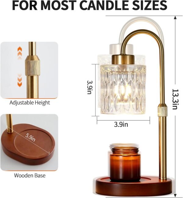 Candle Warmer Lamp with Dimmer and Timer,Home Decor Lamp for Scented Jar,Antique Brass Electric Wax Melt Warmer,Mother's Day\/Birthday\/Christmas Gifts for Mom\/Wife,Adjustable Height,with 2 Bulbs