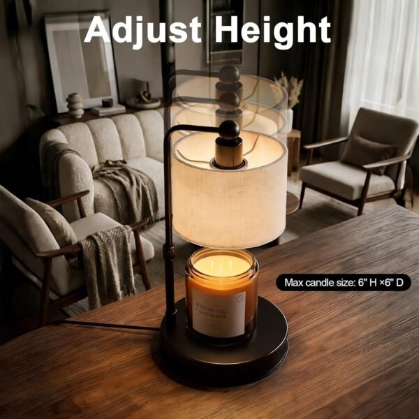 Candle Warmer lamp for 3 Wick Candles, Large Candle Warmer Lamp with Timer, Dimmable, Adjustable Height, Modern Farmhouse Linen Shade, Black Candle Warming Lamp, 2 Bulbs Included