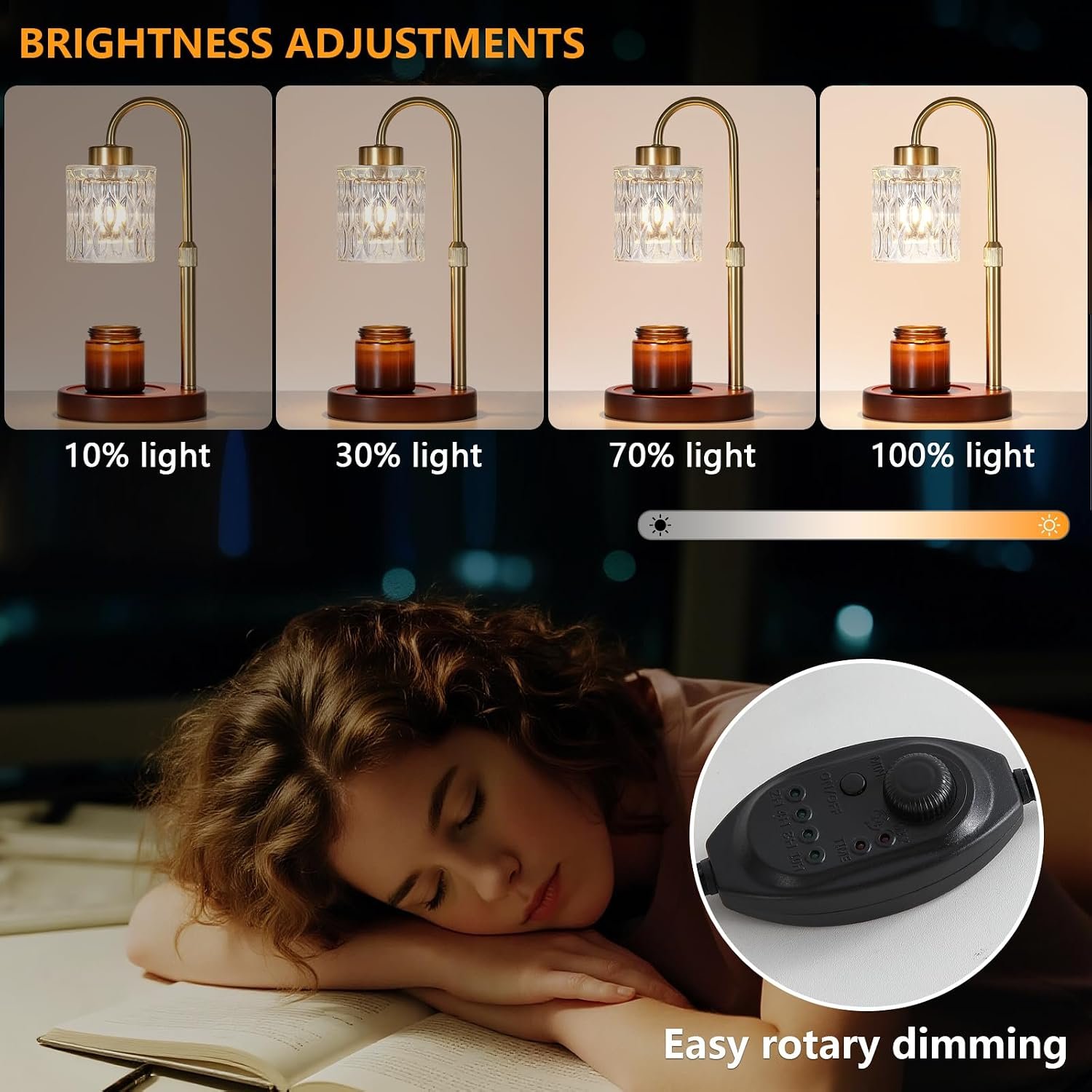 Candle Warmer Lamp with Dimmer and Timer,Home Decor Lamp for Scented Jar,Antique Brass Electric Wax Melt Warmer,Mother's Day\/Birthday\/Christmas Gifts for Mom\/Wife,Adjustable Height,with 2 Bulbs - Image 6