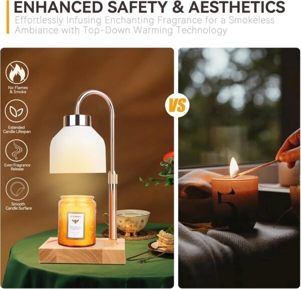 Candle Warmer Lamp with 3 Bulbs, Adjustable Height Dimmable Candle Warmer with Timer, Compatible with Large Jar Candles, Candle Lamp with Charming Gift Box Ribbon for Her\/Him(White)