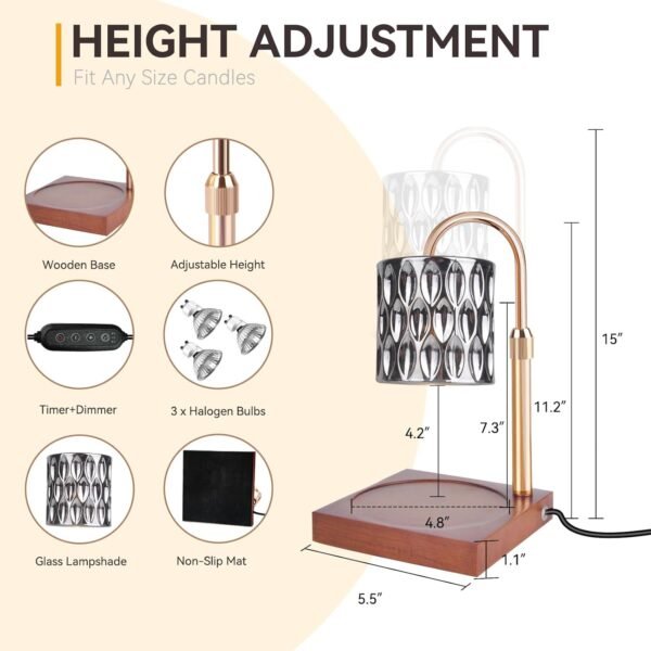 TOACSUCP Candle Warmer Lamp with 3 Bulbs, Adjustable Height Dimmable Candle Warmer with Timer, Compatible with Large Jar Candles, Candle Lamp with Charming Gift Box Ribbon for Her\/Him