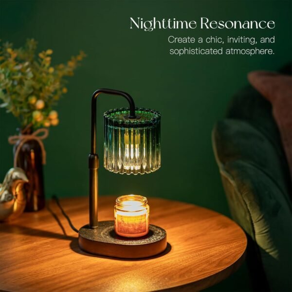 Candle Warmer Lamp with Timer: Emerald Green Candle Warming Lamp with 2 Bulbs Height Adjustable Wax Melt Dimmable Bedroom Decor for Women