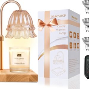 TOACSUCP Candle Warmer Lamp with 3 Bulbs, Adjustable Height Dimmable Candle Warmer with Timer, Compatible with Large Jar Candles, Flower Candle Warmer with Charming Gift Box Ribbon(Light Yellow)