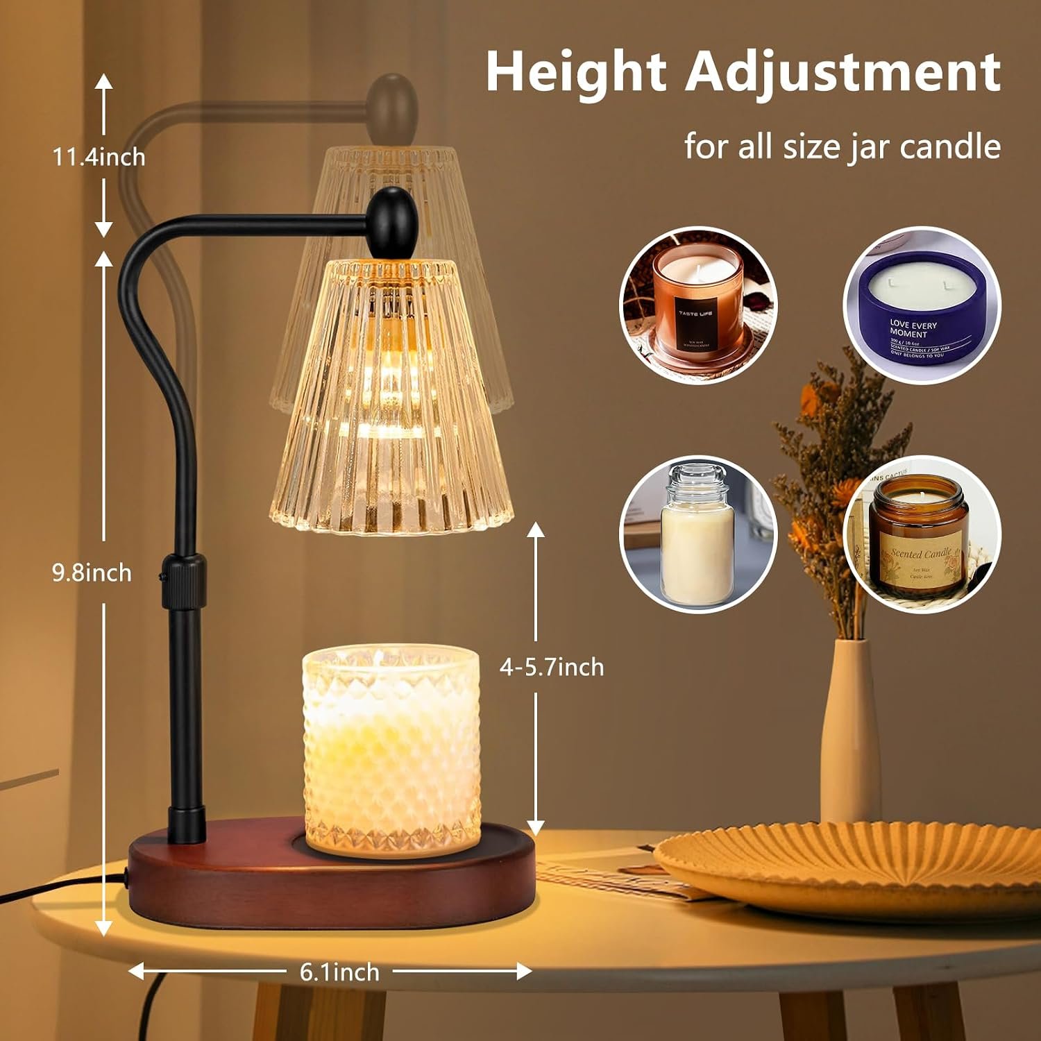 Engpure Candle Warmer Lamp with Dimmer, Candle Warmer with Timer Adjustable Height for Scented Wax Jar Candles, Gifts for Women Mom New Home Decor, for Women Mothers Day - Image 4