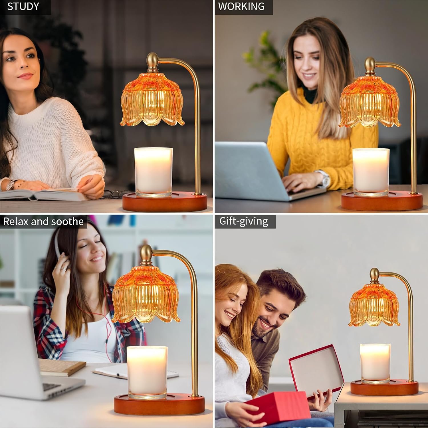 MEIXISUE Candle Warmer Lamp with Timer and Dimmer,Electric Amber Light Gifts for Women Melt Wax Warmer Lamp with 2 Bulbs for Candle Jars House Warming New Home Decor - Image 5