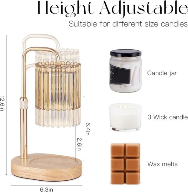 Candle Warmer Lamp with Timer: Gold Candle Warming Lamp Height Adjustable Wax Melt Warmer Dimmable Modern Farmhouse New Home Bedroom Decor Mothers Day Housewarming Gift for Women