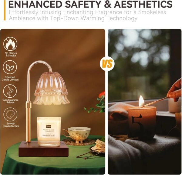 Candle Warmer Lamp with 3 Bulbs, Adjustable Height Dimmable Candle Warmer with Timer, Compatible with Large Jar Candles, Flower Candle Warmer with Charming Gift Box Ribbon(Light Brown)