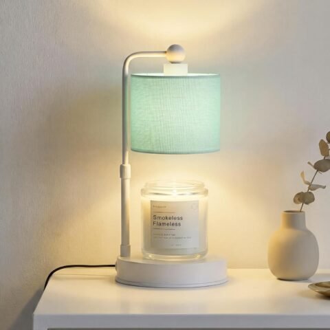 Candle Warmer Lamp with Timer, Dimmable Candle Wax Warmer, Height Adjustable Electric Candle Lamp Warmer with 2 Bulbs, Gifts Idea for Women Her, Mom, Vintage Home Decor for Bedroom-Mint Green