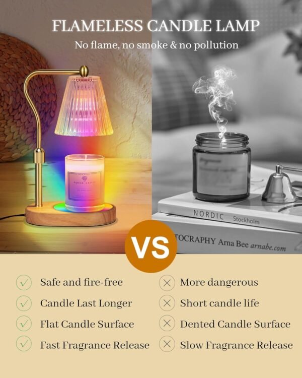 Candle Warmer Lamp with 7 LED Colors Changing,Candle Warmer with Timer Dimmer, Electric Candle Lamp with Adjustable Height Home Decor for Secented Jar Candles Christmas Gift for Mom Women