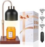 Candle Warmer Lamp with 3 Bulbs, Adjustable Height Dimmable Candle Warmer with Timer, Compatible with Large Jar Candles, Candle Lamp with Charming Gift Box Ribbon for Her\/Him(Black)