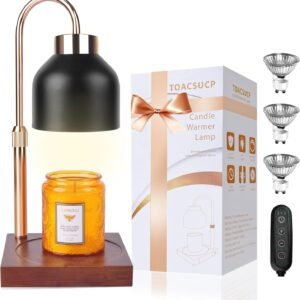 TOACSUCP Candle Warmer Lamp with 3 Bulbs, Adjustable Height Dimmable Candle Warmer with Timer, Compatible with Large Jar Candles, Candle Lamp with Charming Gift Box Ribbon for Her\/Him(Black)