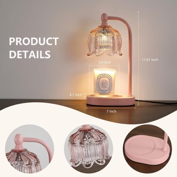 Pink Candle Warmer Lamp with Timer and Dimmer,Gifts for Mom\/Wife, Melt Wax Warmer Lamp with 2 Bulbs for Candle Jars House Warming New Home Decor