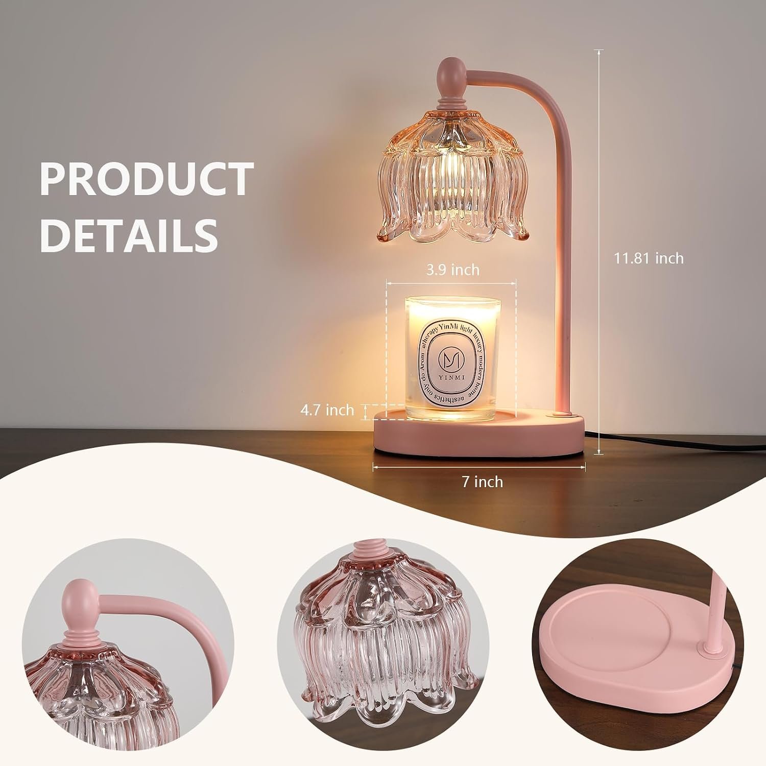 MEIXISUE Pink Candle Warmer Lamp with Timer and Dimmer,Gifts for Mom\/Wife, Melt Wax Warmer Lamp with 2 Bulbs for Candle Jars House Warming New Home Decor - Image 6