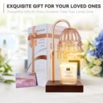 Candle Warmer Lamp with 3 Bulbs, Adjustable Height Dimmable Candle Warmer with Timer, Compatible with Large Jar Candles, Flower Candle Warmer with Charming Gift Box Ribbon(Light Brown)