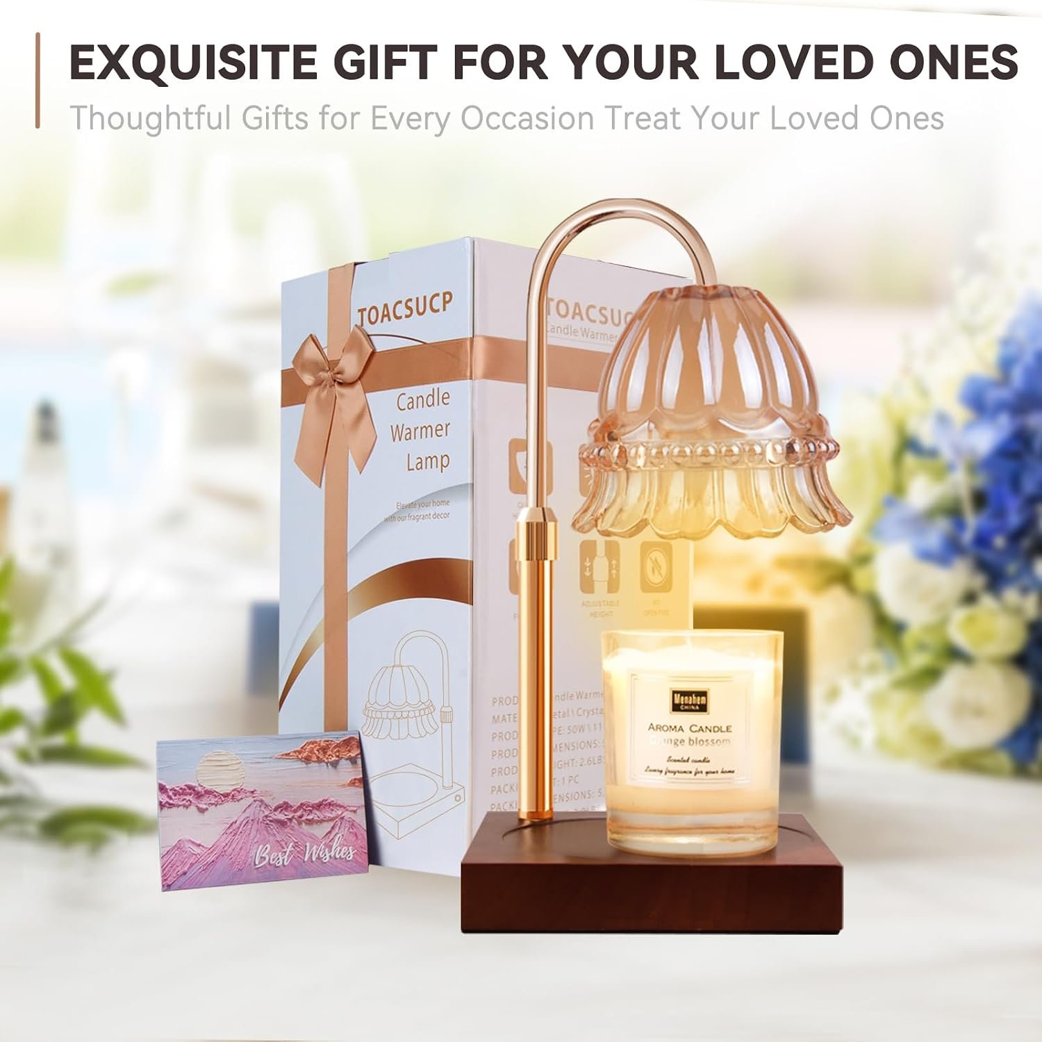 TOACSUCP Candle Warmer Lamp with 3 Bulbs, Adjustable Height Dimmable Candle Warmer with Timer, Compatible with Large Jar Candles, Flower Candle Warmer with Charming Gift Box Ribbon(Light Brown) - Image 7