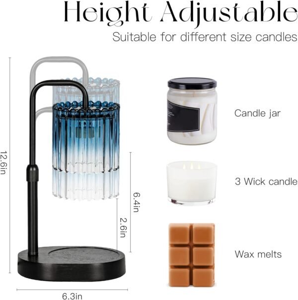 Candle Warmer Lamp with Timer: Navy Blue Candle Warming Lamp with 2 Bulbs Height Adjustable Wax Melt Dimmable Bedroom Decor for Women