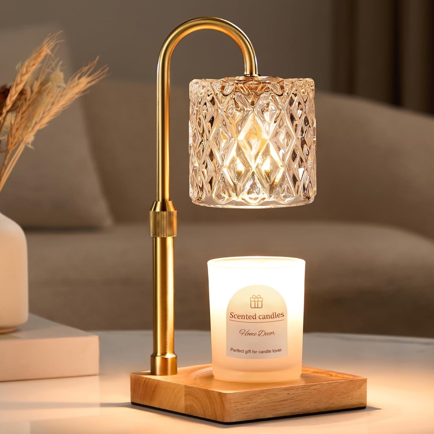 Candle Warmer Lamp with Timer -Dimmable Adjustable Height Wax Melt Warmer for Jar Candles,Vintage Home Decor with Elegant Clear Glass,Birthday Gifts for Women, Mom, Friend, Sister