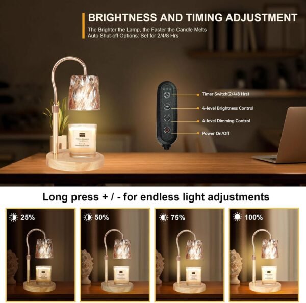 Candle Warmer Lamp with 3 Bulbs, Adjustable Height Dimmable Candle Warmer with Timer, Compatible with Large Jar Candles, Candle Lamp with Charming Gift Box for Her\/Him