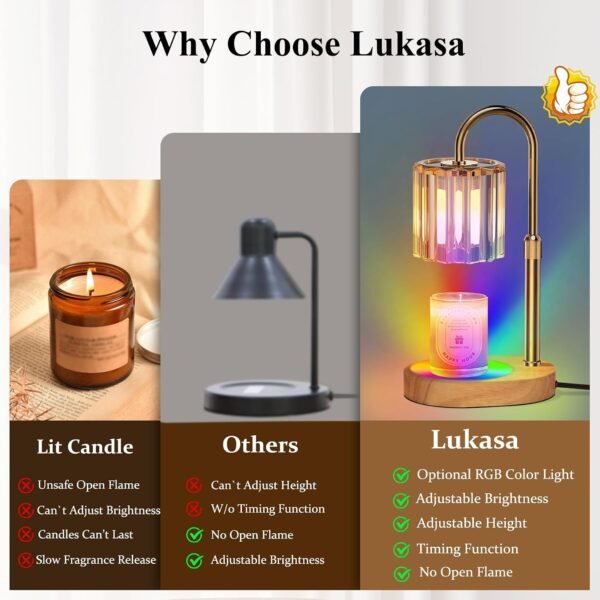 Candle Warmer Lamp, with RGB LED Lights,Timer and Dimmer, Adjustable Height, House Warming Gifts New Home Decor, Gifts for Women Mom, Wax Melt Warmer for Scented Jar Candles