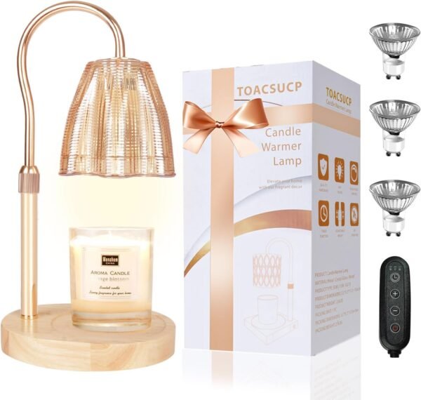 Candle Warmer Lamp with 3 Bulbs, Adjustable Height Dimmable Candle Warmer with Timer, Compatible with Large Jar Candles, Candle Lamp with Charming Gift Box Ribbon for Her\/Him