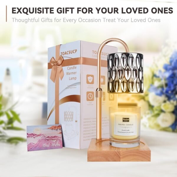 Candle Warmer Lamp with 3 Bulbs, Adjustable Height Dimmable Candle Warmer with Timer, Compatible with Large Jar Candles, Candle Lamp with Charming Gift Box Ribbon for Her\/Him
