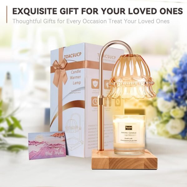 TOACSUCP Candle Warmer Lamp with 3 Bulbs, Adjustable Height Dimmable Candle Warmer with Timer, Compatible with Large Jar Candles, Flower Candle Warmer with Charming Gift Box Ribbon(Light Yellow)