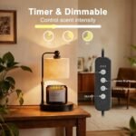 Candle Warmer lamp for 3 Wick Candles, Large Candle Warmer Lamp with Timer, Dimmable, Adjustable Height, Modern Farmhouse Linen Shade, Black Candle Warming Lamp, 2 Bulbs Included