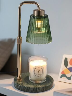 Candle Warmer Lamp with Timer Dimmable, Birthday Gifts for Women Mom, House Warming Gifts New Home Decor, Wax Melt Warmer for Jar Candles with 2 Bulbs, Green Marble Base