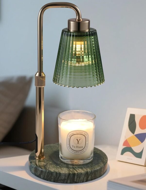 Candle Warmer Lamp with Timer Dimmable, Birthday Gifts for Women Mom, House Warming Gifts New Home Decor, Wax Melt Warmer for Jar Candles with 2 Bulbs, Green Marble Base
