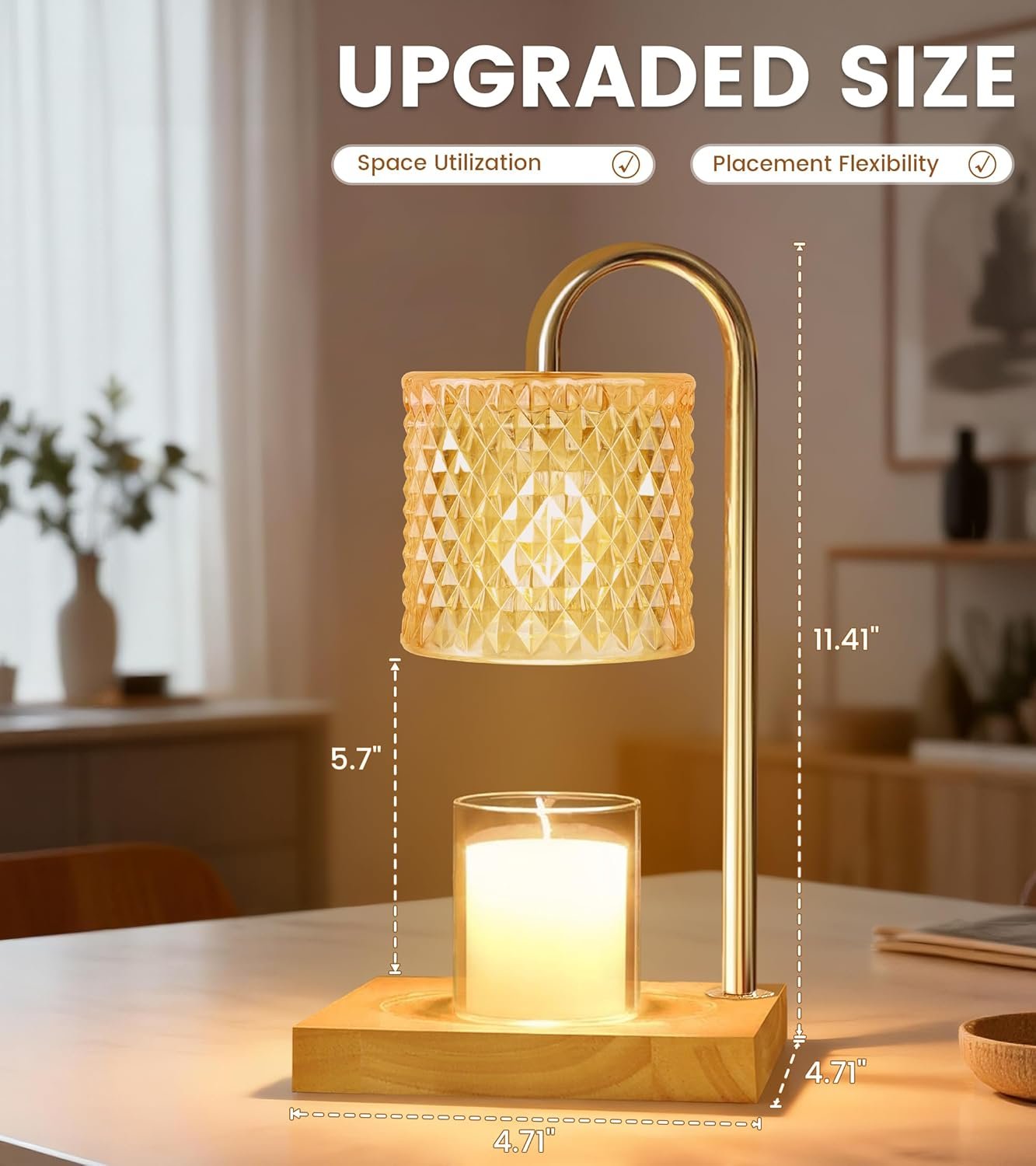 TigQiang Candle Warmer Lamp with Timer Dimmer, Birthday Gifts for Women Mom, House Warming Gifts, Elegant New Home Decor, Wax Warmer for Jar Candles, Heater Lamp for Scented Wax, Amber Glass - Image 2