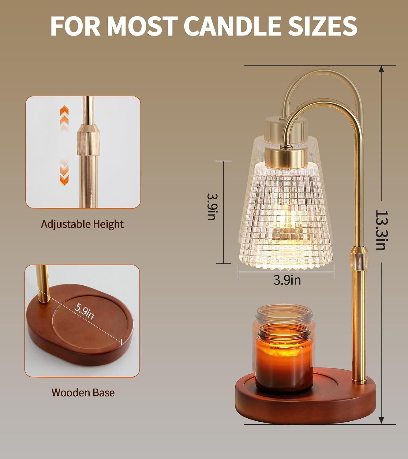 Antique Brass Candle Warmer Lamp WithTimer and Dimmer,Fragrance Electric Wax Melt Warmer with 2 Bulbs,Scented Jar Lamp,Mother's Day\/Birthday\/Christmas Gifts for Mom\/Wife,Home Decor,Adjustable Height - Image 3