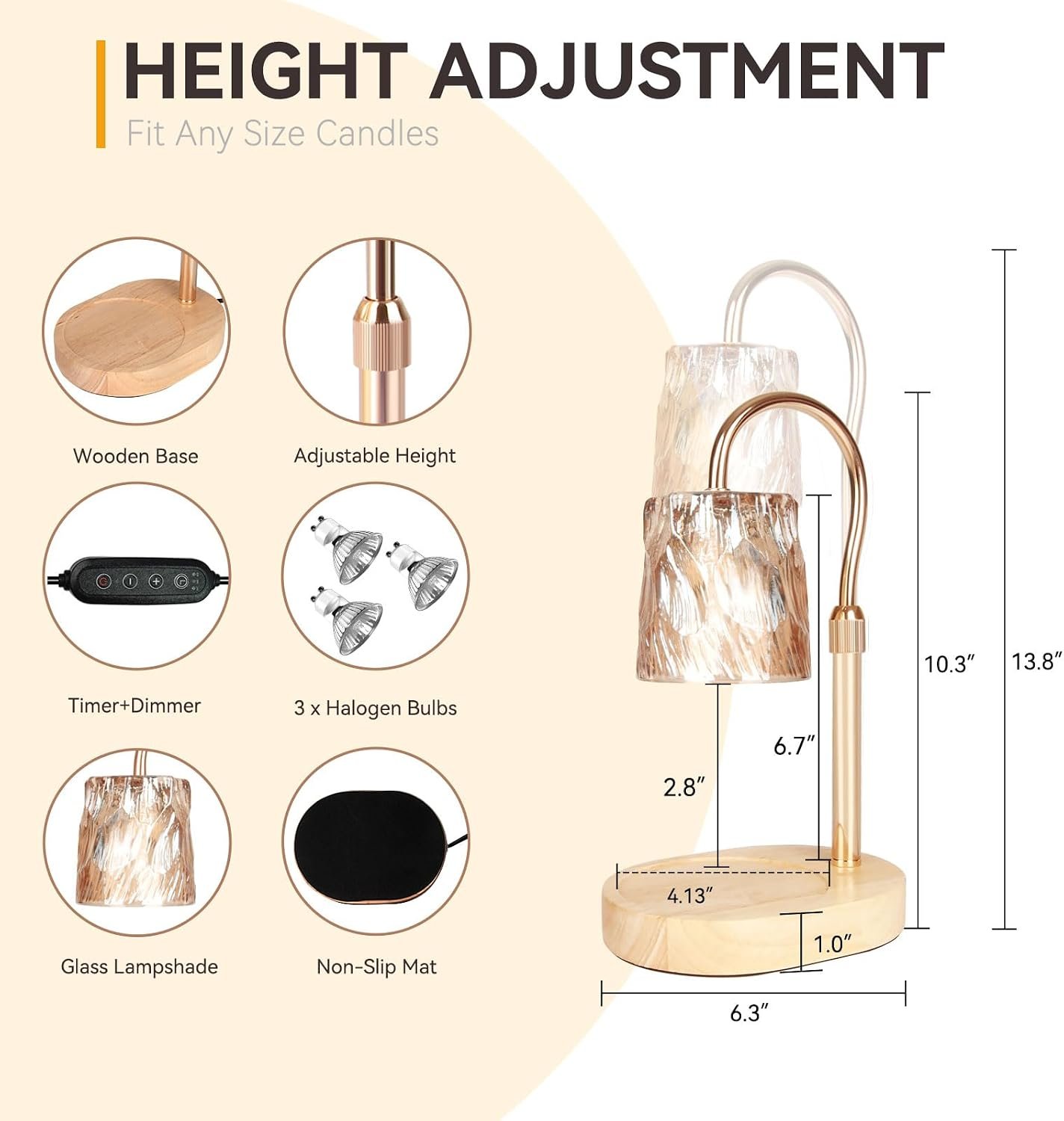 TOACSUCP Candle Warmer Lamp with 3 Bulbs, Adjustable Height Dimmable Candle Warmer with Timer, Compatible with Large Jar Candles, Candle Lamp with Charming Gift Box for Her\/Him - Image 2