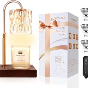 TOACSUCP Candle Warmer Lamp with 3 Bulbs, Adjustable Height Dimmable Candle Warmer with Timer, Compatible with Large Jar Candles, Candle Lamp with Charming Gift Box Ribbon for Her\/Him(Walnut)