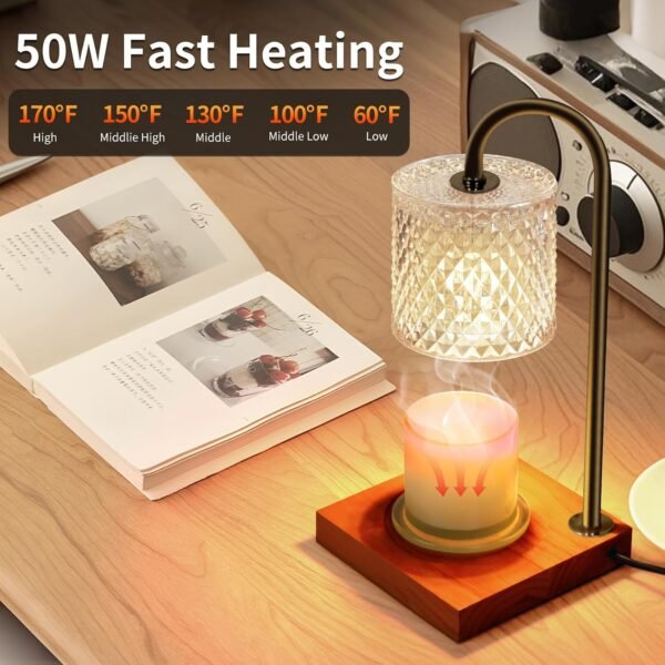 Candle Warmer Lamp, Candle Lamp Wax Warmer, Timer & Dimmer 7-Levels, Fits Cup Jar Candle, Top Melting, Crystal Heater Lamp for Scented Wax, Elegant Home Decor, Clear & Brown