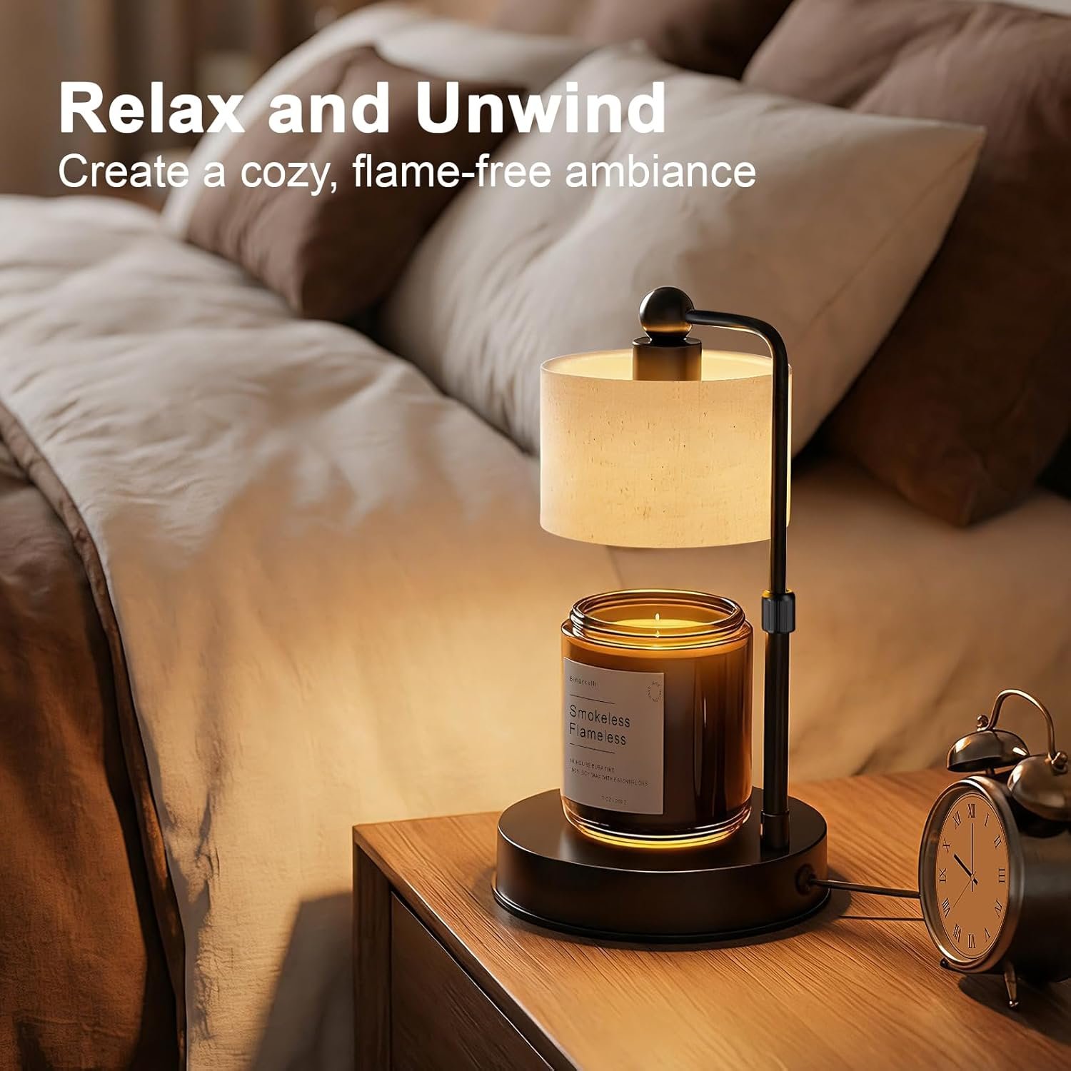 Bingyouth Candle Warmer Lamp with Timer, Modern Farmhouse Candle Warmer, Height Adjustable & Dimmable Electric Candle Warmer Lamp, Includes 2 Bulbs, Birthday Gift for Women, Mom, Housewarming - Flaxen - Image 4