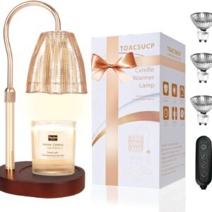 TOACSUCP Candle Warmer Lamp with 3 Bulbs, Adjustable Height Dimmable Candle Warmer with Timer, Compatible with Large Jar Candles, Candle Lamp with Charming Gift Box Ribbon for Her\/Him