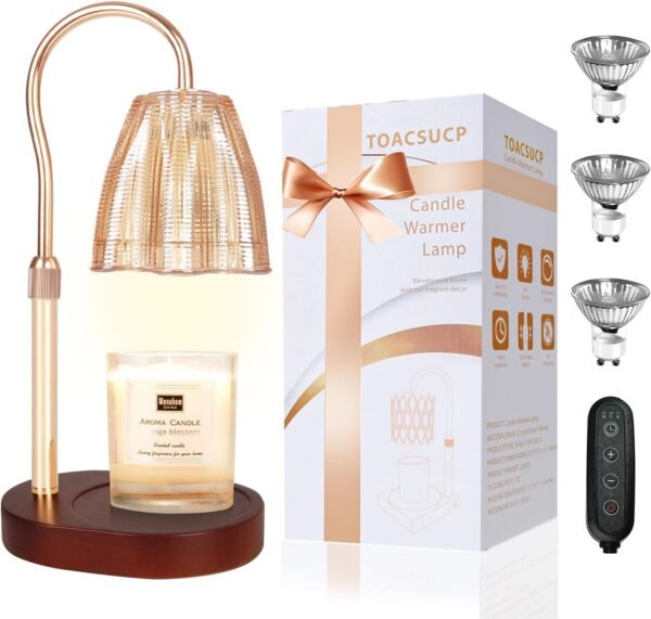 Candle Warmer Lamp with 3 Bulbs, Adjustable Height Dimmable Candle Warmer with Timer, Compatible with Large Jar Candles, Candle Lamp with Charming Gift Box Ribbon for Her\/Him