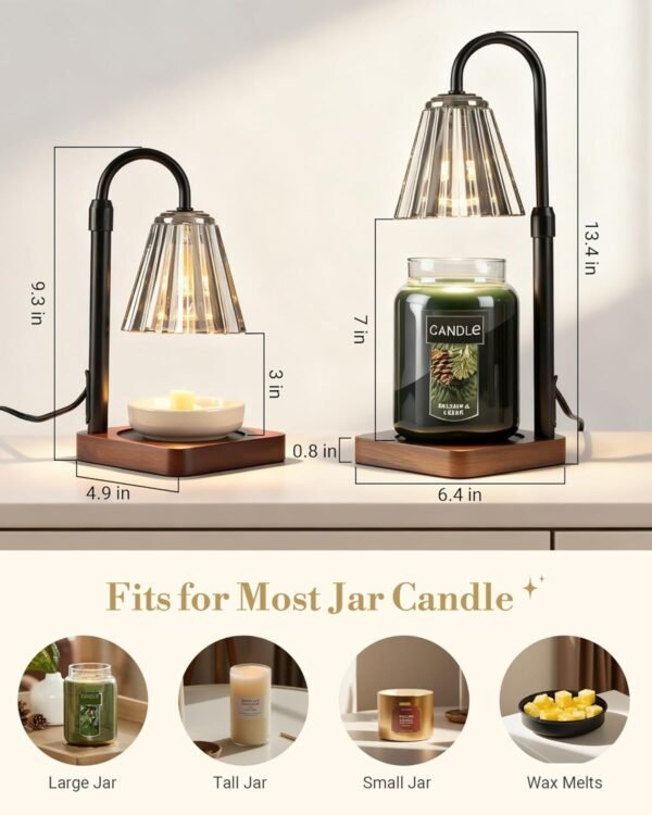Black Candle Warmer Lamp with Timer Dimmer Adjustable Height, Birthday Gifts for Women Mom Sister Her, Office Room Home Decor, Vintage Wax Warmer House Warming Gifts