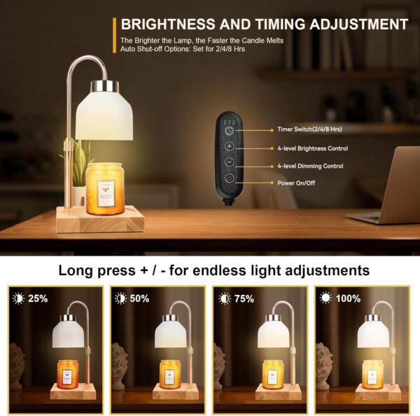 Candle Warmer Lamp with 3 Bulbs, Adjustable Height Dimmable Candle Warmer with Timer, Compatible with Large Jar Candles, Candle Lamp with Charming Gift Box Ribbon for Her\/Him(White)