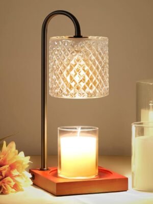Candle Warmer Lamp, Candle Lamp Wax Warmer, Timer & Dimmer 7-Levels, Fits Cup Jar Candle, Top Melting, Crystal Heater Lamp for Scented Wax, Elegant Home Decor, Clear & Brown