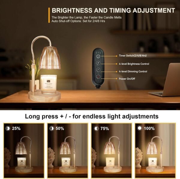 Candle Warmer Lamp with 3 Bulbs, Adjustable Height Dimmable Candle Warmer with Timer, Compatible with Large Jar Candles, Candle Lamp with Charming Gift Box Ribbon for Her\/Him