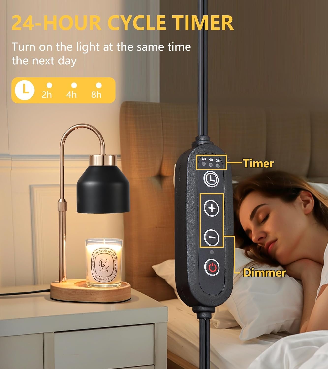 MEIXISUE Candle Warmer Lamp with Dimmer and Timer,Home Decor Lamp for Scented Jar,Electric Wax Melt Warmer,Mother's Day\/Birthday for Mom\/Wife,Adjustable Height,with 2 Bulbs - Image 6