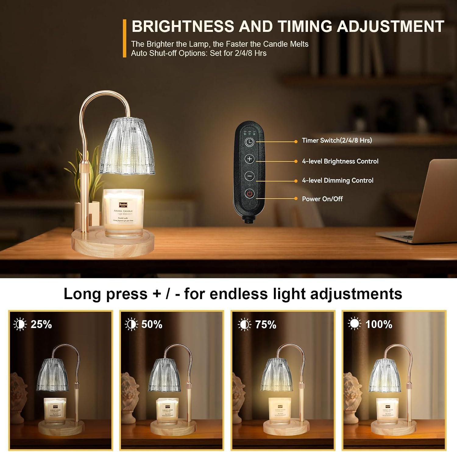 TOACSUCP Candle Warmer Lamp with 3 Bulbs, Adjustable Height Dimmable Candle Warmer with Timer, Compatible with Large Jar Candles, Candle Lamp with Charming Gift Box for Her\/Him - Image 3