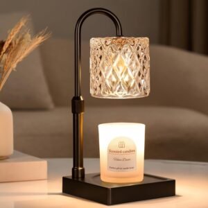 Hong-in Black Candle Warmer Lamp with Timer -Dimmable Adjustable Height Wax Melt Warmer for Jar Candles,Vintage Home Decor with Elegant Clear Glass,Birthday Gifts for Women, Mom, Friend, Sister